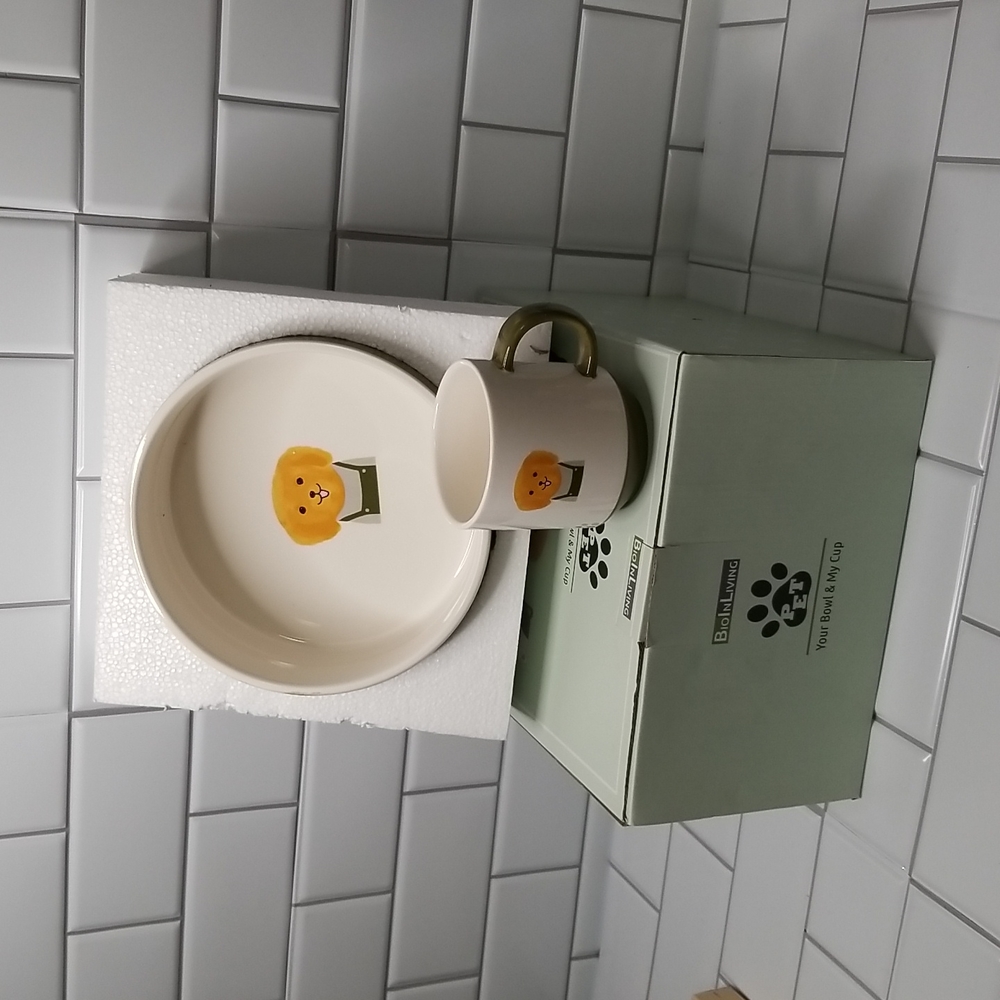 Large Ceramic Dog Bowl and Mug Set Matching Owner Pet Set